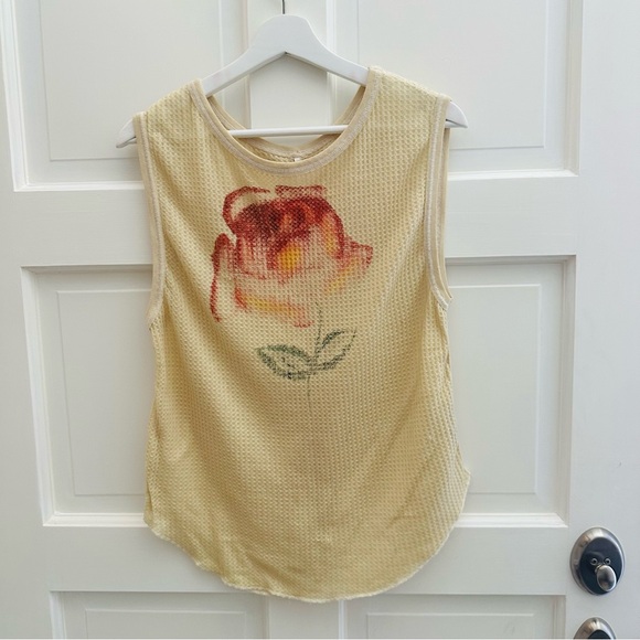 FREE PEOPLE M waffle Top Tank Large Rose Floral - Picture 2 of 8